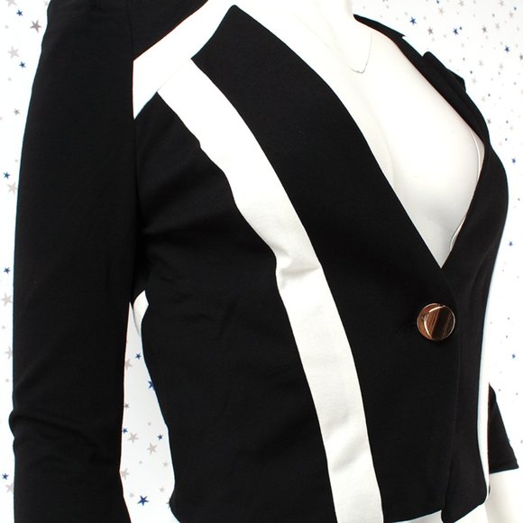 Cropped One Button Fly Blazer Jacket 3/4 Sleeve - Picture 4 of 10